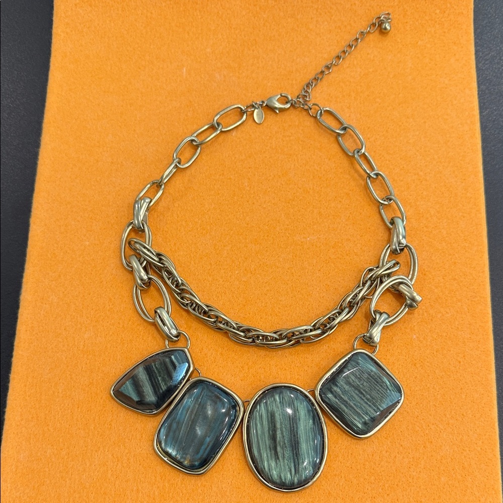 Chico’s Gold and Green/Blue Statement Necklace